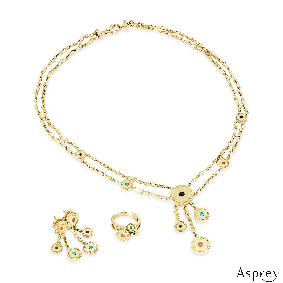 Asprey 167 Button Yellow Gold Multi-Gem Jewellery Suite